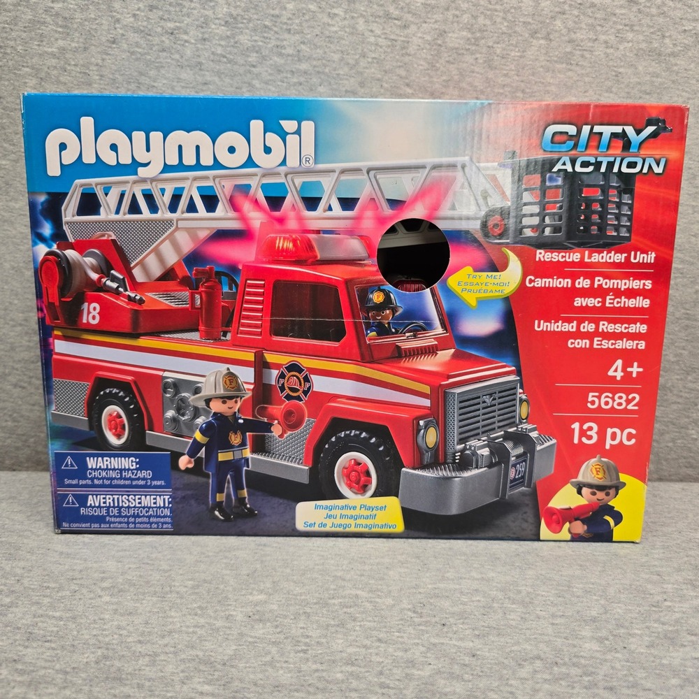 Playmobil City Action Rescue Ladder Unit 5682 Fire Truck Playset 13pc New